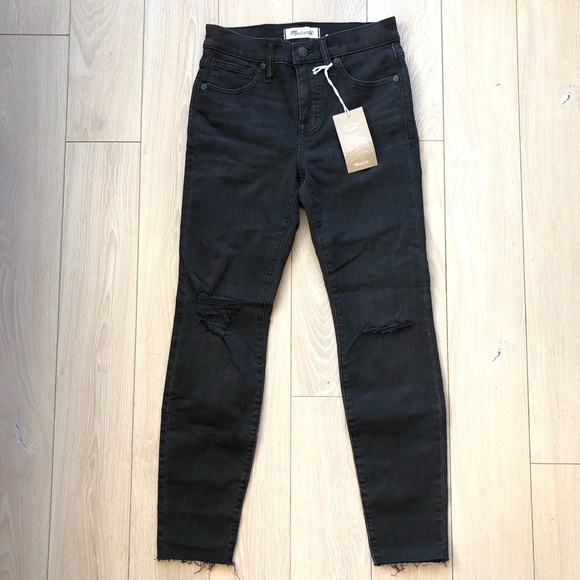 NWT Madewell Women's Black 9”High-Rise Skinny Frayed Jeans SIZE 26S Stretch - Picture 2 of 14